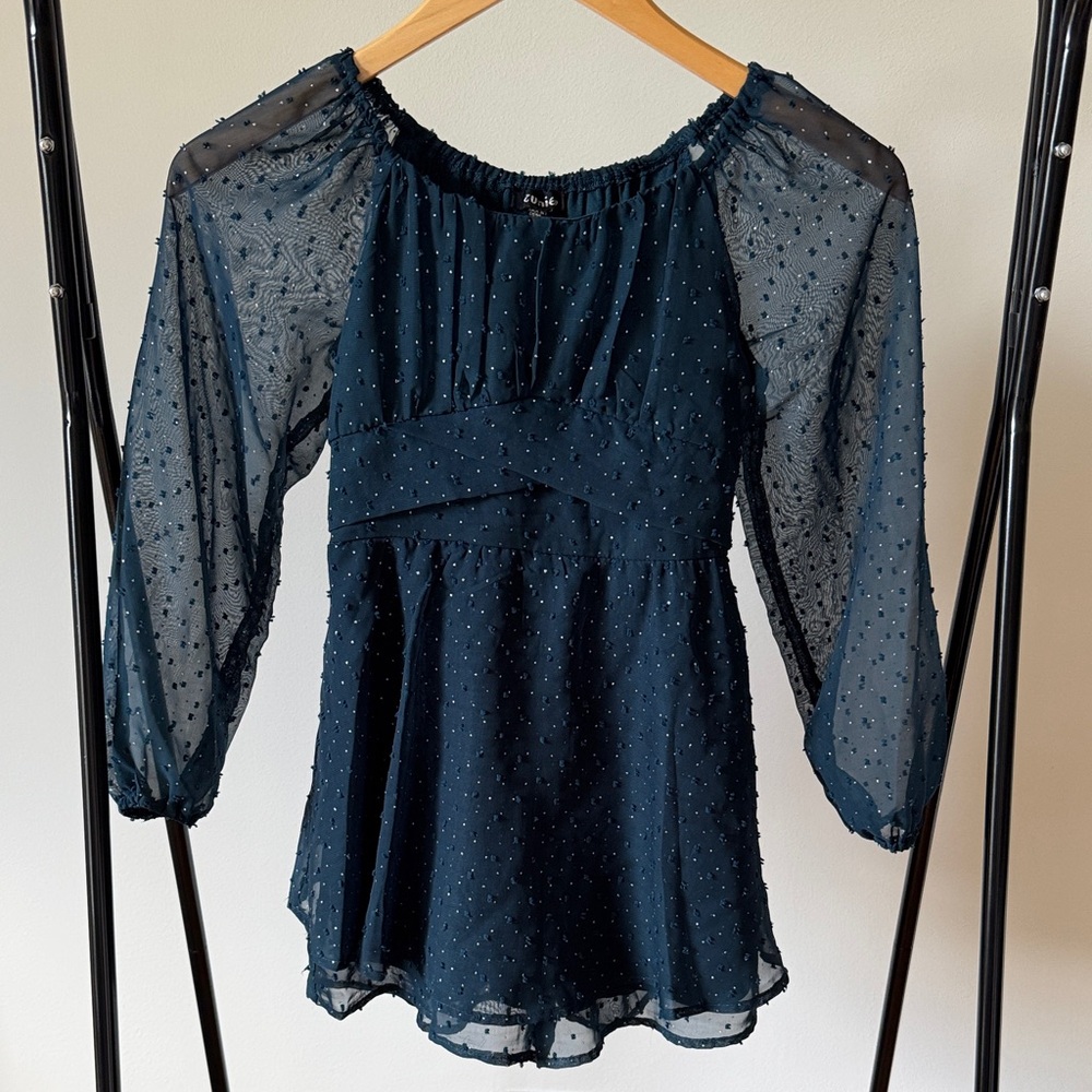 Nordstrom Zunie Girls Swiss Dot Chiffon Cocktail Romper | Navy | Size 8